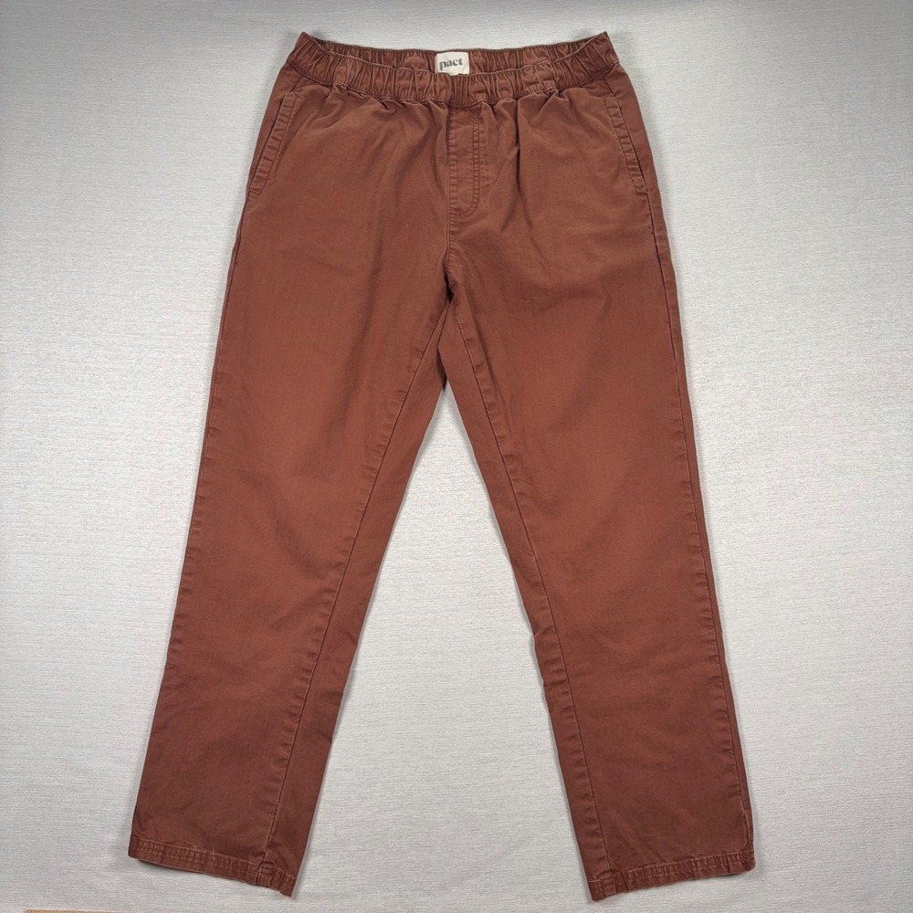 Pact Woven Twill Roll Up Pants Mens Size XL Brown Cotton Elastane Pull On